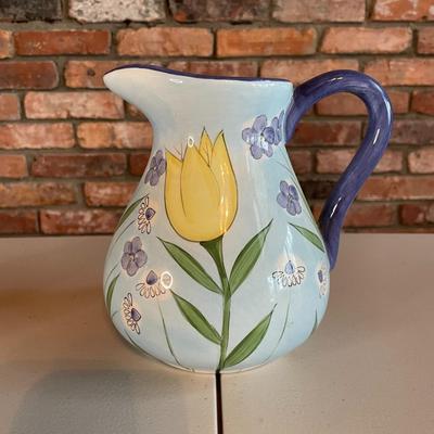 Vintage Ceramic Hand Painted Pitcher with Floral Design