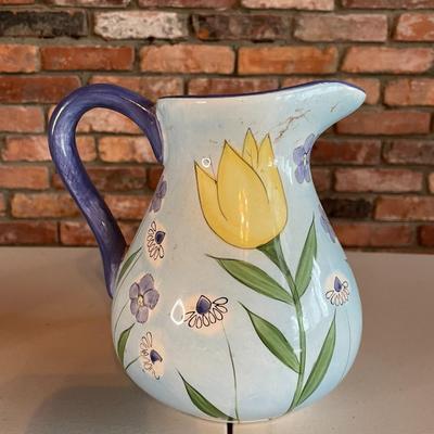 Vintage Ceramic Hand Painted Pitcher with Floral Design