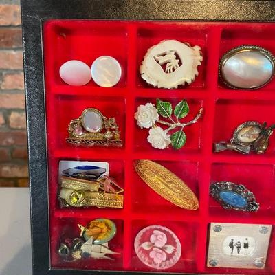 Display Case with VintageJewelry and Accessories
