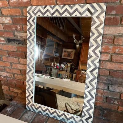 Modern Gray and White Zig Zag Pattern Decorative Wall Mirror