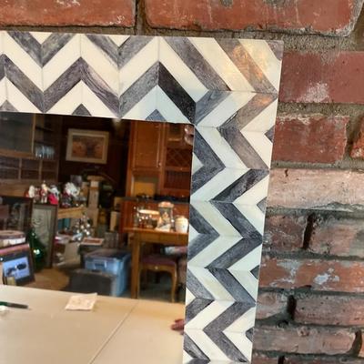 Modern Gray and White Zig Zag Pattern Decorative Wall Mirror