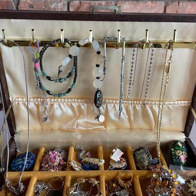 Beautiful Jewelry Box Full of Costume Jewelry - Bracelets, Pins and Necklaces