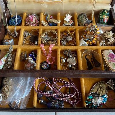 Beautiful Jewelry Box Full of Costume Jewelry - Bracelets, Pins and Necklaces