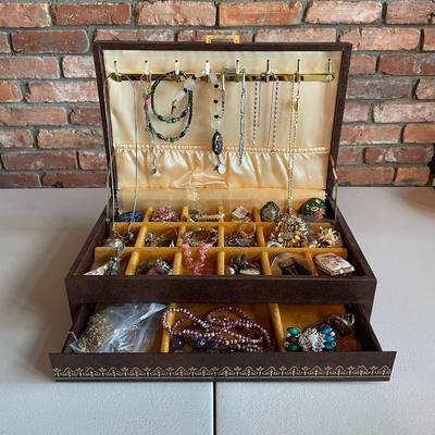 Beautiful Jewelry Box Full of Costume Jewelry - Bracelets, Pins and Necklaces