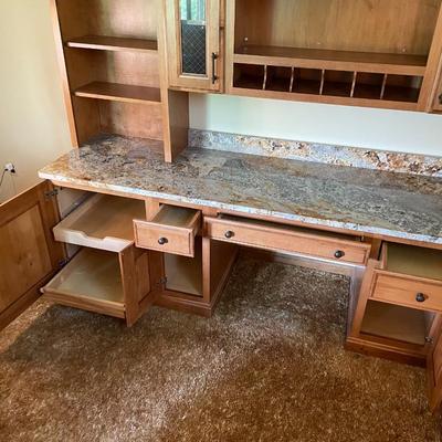 Custom Solid Wood and Marble Hutch / Work Station / Cabinetry