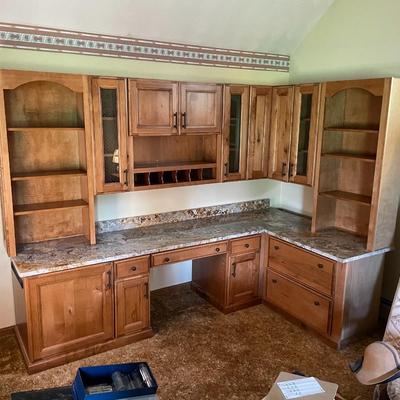 Custom Solid Wood and Marble Hutch / Work Station / Cabinetry