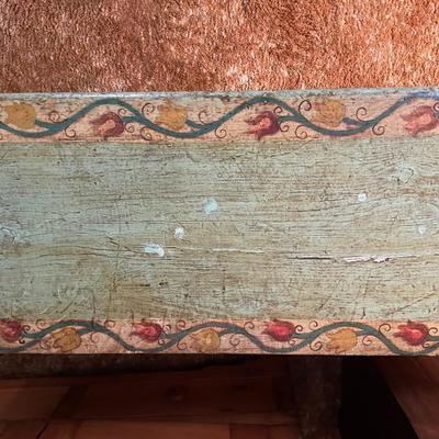 Vintage Wooden Chest with Art Detailing