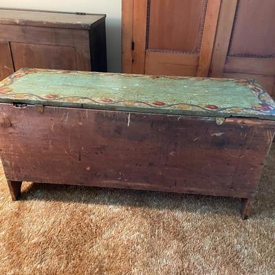 Vintage Wooden Chest with Art Detailing