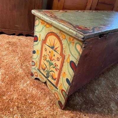 Vintage Wooden Chest with Art Detailing