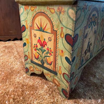 Vintage Wooden Chest with Art Detailing