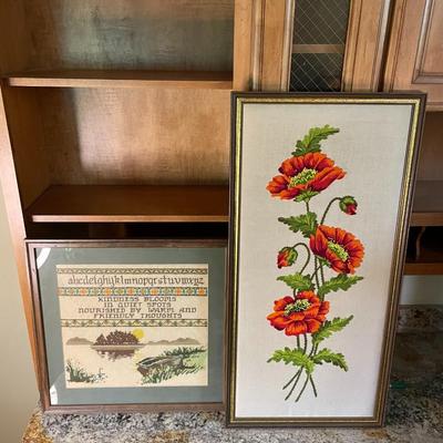 Vintage 1960s and 1970s Needlepoint Framed Wall Art