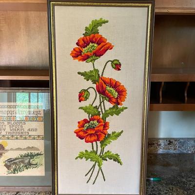 Vintage 1960s and 1970s Needlepoint Framed Wall Art