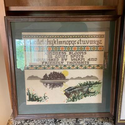 Vintage 1960s and 1970s Needlepoint Framed Wall Art