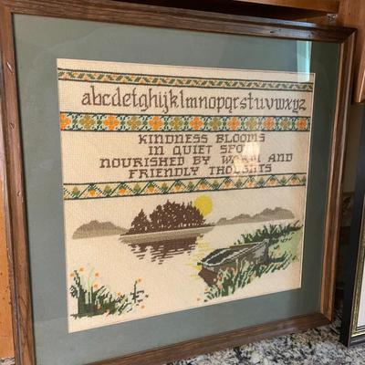 Vintage 1960s and 1970s Needlepoint Framed Wall Art