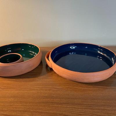 Terracotta Chip / Dip Server and Large Serving Plate