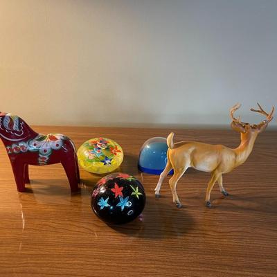 Lot of Small Animal Figurines, Snow Globe and Other Decorative Paperweights