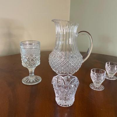 Vintage Assorted Crystal Pitcher and Glassware
