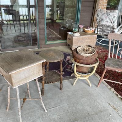 Lot of Outdoor Wooden Furniture and Planter items