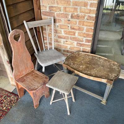 Lot of Vintage Wooden Kids Chairs and Table