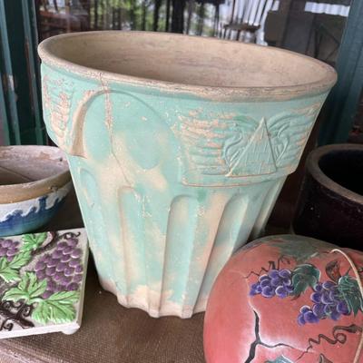 Lot of Outdoor Ceramic Planters and Planter Holders