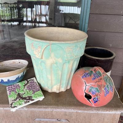 Lot of Outdoor Ceramic Planters and Planter Holders