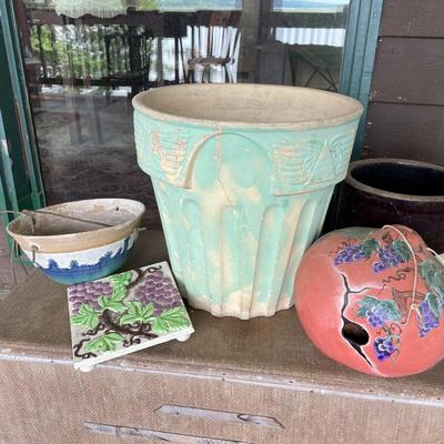 Lot of Outdoor Ceramic Planters and Planter Holders