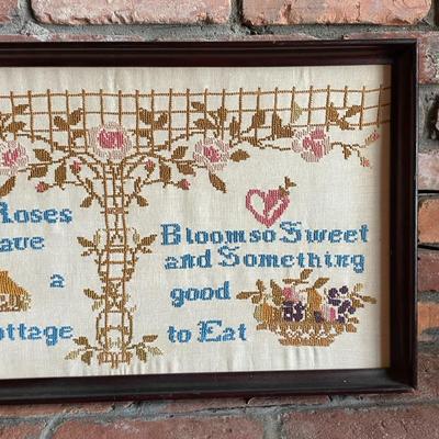 Vintage Embroidery/ Cross Stitch Framed Wall Art