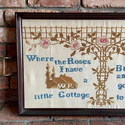 Vintage Embroidery/ Cross Stitch Framed Wall Art