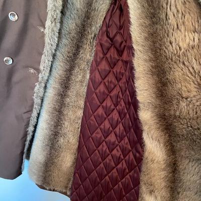 Vintage Women's Brown Trench Coat with Fur Lining