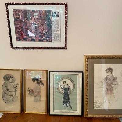 Lot of 5 Vintage Framed Prints