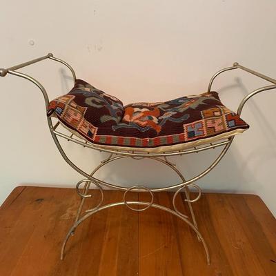 Vintage Gilt Metal Vanity Seat with Cusion