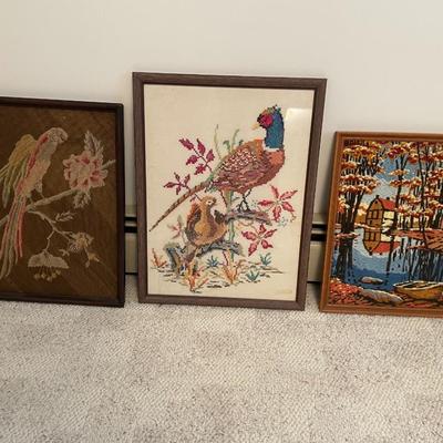 Lot of Vintage Cross Stitch Framed Art