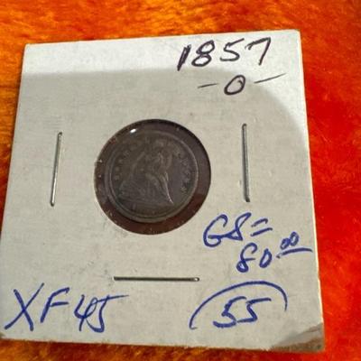 1857 O HALF DIME XF U S COIN