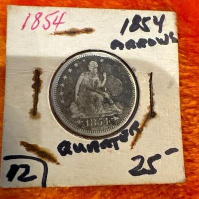 1854 SITTING LIBERTY QUARTER ARROWS XVF