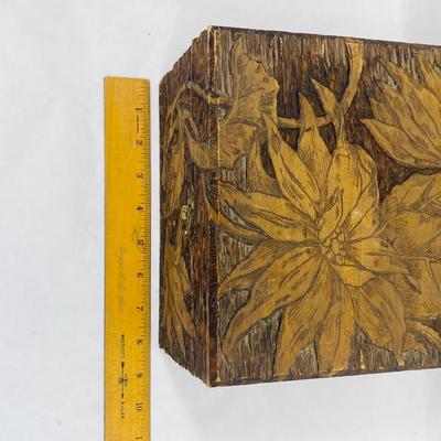 Antique FLEMISH Poinsettia Wooden Box with hinged lid
