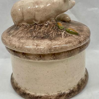 Ceramic Pig Piggy Mom & Baby - Large Round Trinket Box