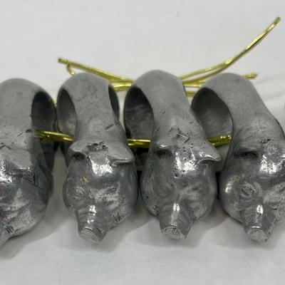 Vintage Pewter Pig Piggy Napkin Rings 8 total