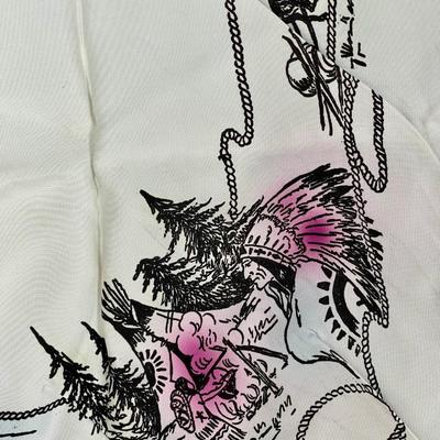 Yellowstone Park Vintage Souvenir Scarf Buffalo Bear Cowboys Western Art 30" square