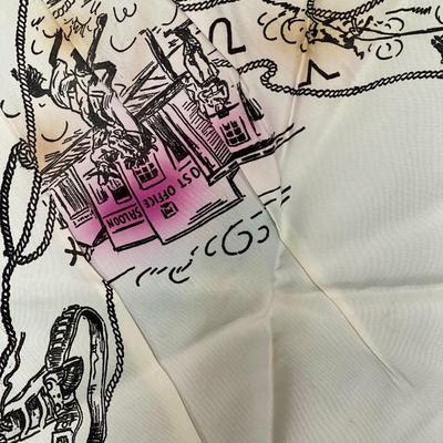 Yellowstone Park Vintage Souvenir Scarf Buffalo Bear Cowboys Western Art 30" square