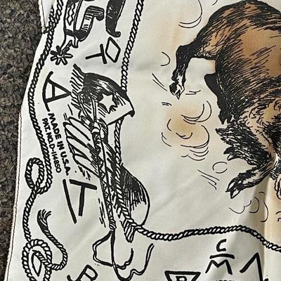 Yellowstone Park Vintage Souvenir Scarf Buffalo Bear Cowboys Western Art 30" square
