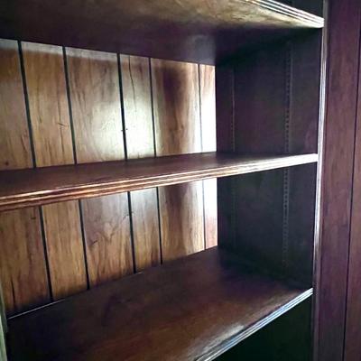 Retro Wood Entertainment Center Book Case with 2 Drawers and Built In Speakers