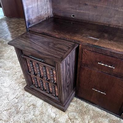 Retro Wood Entertainment Center Book Case with 2 Drawers and Built In Speakers