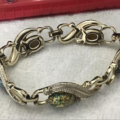 Beautiful Vintage Bracelet Stone Type EMJ Maker linked Enamel