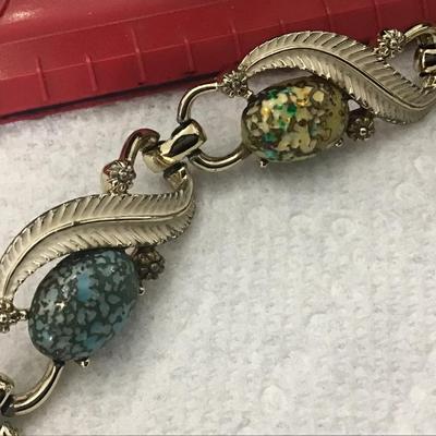 Beautiful Vintage Bracelet Stone Type EMJ Maker linked Enamel