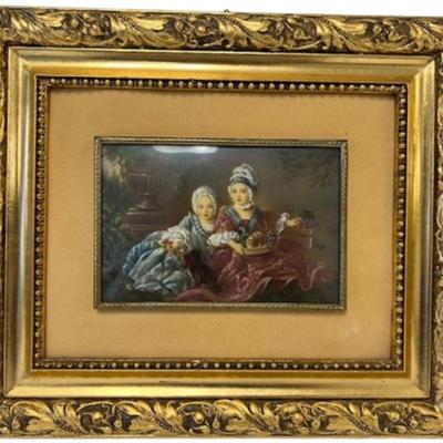 Signed Florentine Framed Portrait of Girls