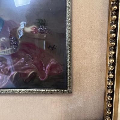 Signed Florentine Framed Portrait of Girls