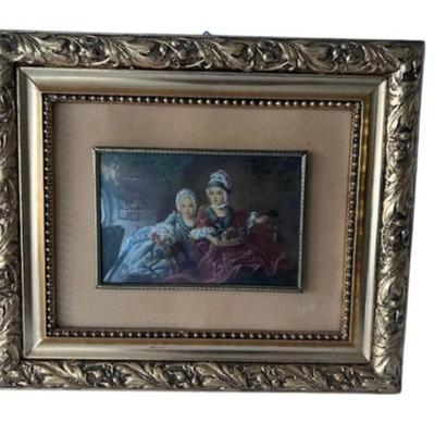 Signed Florentine Framed Portrait of Girls