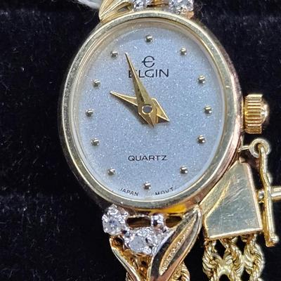 14kt gold diamond Elgin watch