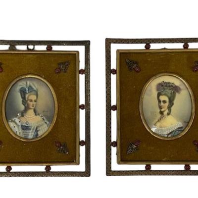 Pair of Signed Hand Painted Portrait Miniatures