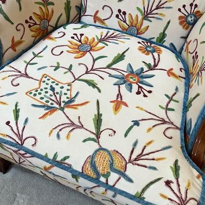 Mahogany Stitched Floral Upholstered Wingback Chair ~ *Read Details